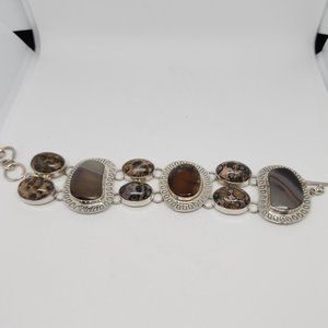 Leopard Jasper and Agate Sterling Bracelet